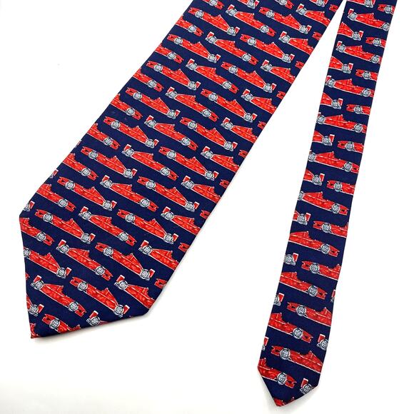 Vintage RM Style Race Cars Men's Silk Repp Tie Necktie Red Classic Made in USA - Picture 3 of 5